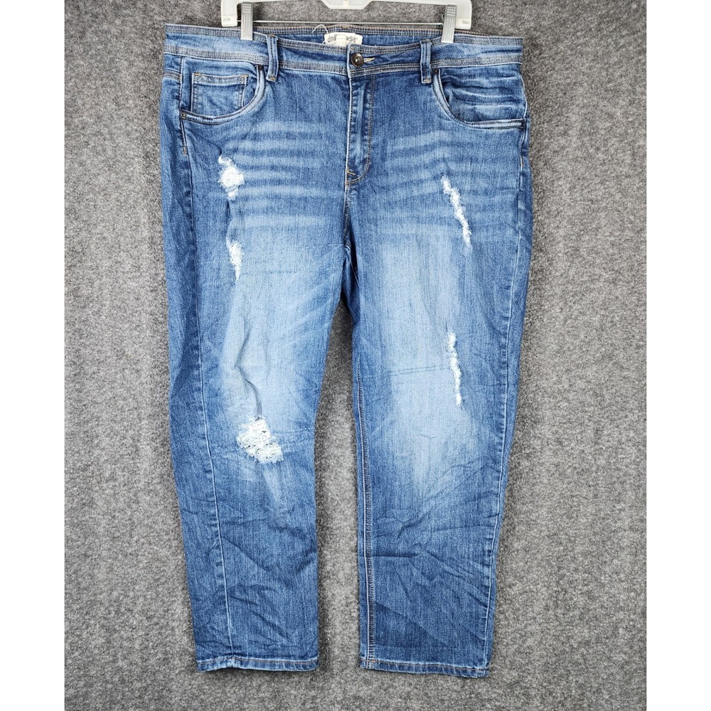 Dollhouse Distressed Straight Leg Jeans Womens 20 Ripped Mid Rise Medium Wash